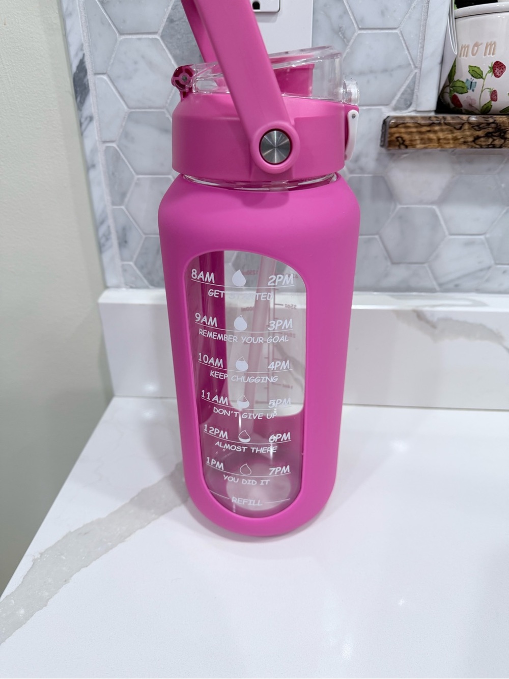 Pink Motivational Water Bottle with Time Marker